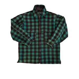 Vtg 80s Johnson Woolen Mills Wool Hunting Jacket Dark Green Plaid Women S